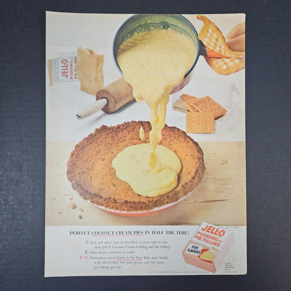 1953 Jell-o Jello Pudding & Pie Filling General Foods Vintage Print Ad Dessert